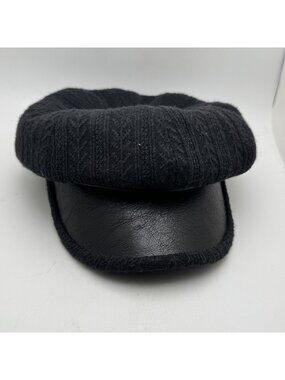 Howard's Newsboy Fiddler Cap Men's Knit Black Dark Gray Faux Leather Brim
